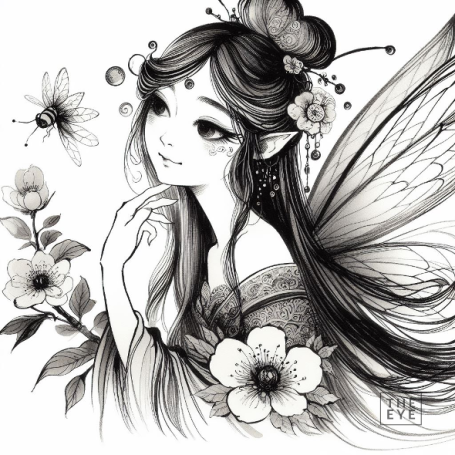 Un hada en un estilo de dibujo tinta china Un hada en un estilo de dibujo tinta china