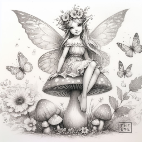 Un hada en un estilo de dibujo a lápiz HUn hada en un estilo de dibujo a lápiz