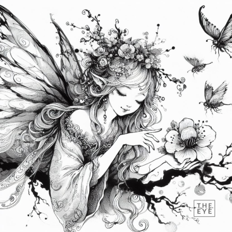 Un hada en un estilo de dibujo tinta china Un hada en un estilo de dibujo tinta china